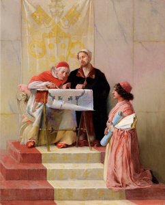 Le pape Jules II regardant les plans du projet architectural de Bramante pour la basilique Saint-Pierre