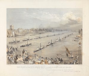 La flotte des bateaux à vapeur de la ville passant en revue au large de Chelsea lors de la commémoration annuelle de Londres - Edwin Jewitt