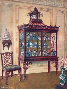 Vitrine chinoise sculptée dans le style chinois de Chippendale et chaise chinoise de Chippendale
