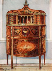 Bureau en bois de satin incrusté et peint, monté en or