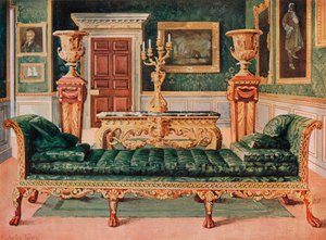 Suite géorgienne en acajou et dorée dans la galerie et le salon vert du château de Longford - Edwin John Foley