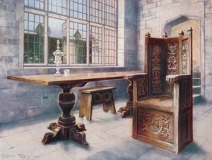 Table à tréteaux en chêne. Chaise de 