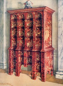 Commode double en laque rouge et dorée