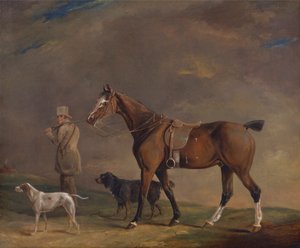 Un chasseur avec poney de chasse et chiens de chasse - Edwin W. Cooper of Beccles