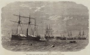 Le navire de Sa Majesté Majestic surveillant les béliers à vapeur dans la Mersey