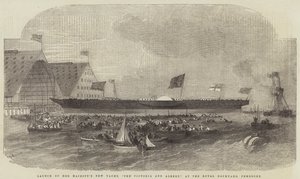 Lancement du nouveau yacht de Sa Majesté, Le Victoria et Albert, au chantier naval royal, Pembroke