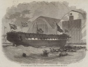Lancement de la frégate à vapeur à vis de Sa Majesté Bristol au chantier naval de Woolwich - Edwin Weedon