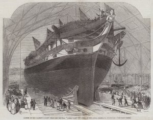 Lancement du navire de guerre à vis de Sa Majesté, James Watt (90 canons), au chantier naval royal de Pembroke