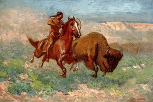 Un jeune Arapaho (huile sur toile) - Edwin Willard Deming