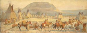 Scène de camp Blackfoot, fin 19e-début 20e siècle