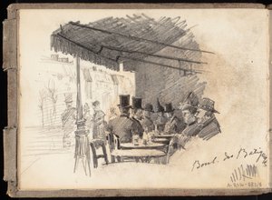 Café en terrasse à Paris, boulevard des Batignolles, page tirée du carnet de croquis de Järnefelt