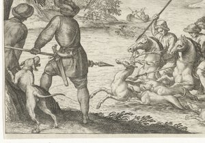 Paysage fluvial avec chasse au cerf - Egbert Jansz.