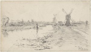 Paysage avec rivière et deux moulins - Egbert Rubertus Derk Schaap