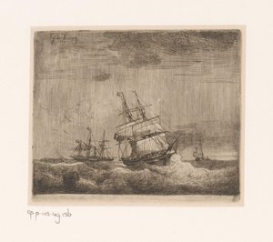 Voiliers et un bateau à vapeur à roues sur la mer - Egidius Linnig