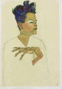 Autoportrait avec les mains sur la poitrine