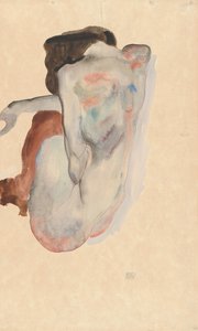 Nu accroupi en chaussures et bas noirs, vue de dos, 1912