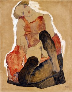Fille avec des bas noirs - Egon Schiele