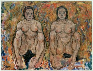 Femmes accroupies [Squatting Women] (huile et gouache) - Egon Schiele