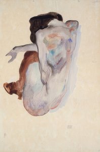 Nu accroupi avec chaussures et bas noirs, vue de dos. 1912 - Egon Schiele