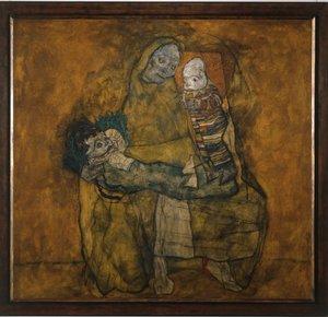 Mère avec deux enfants (peinture sur toile)
