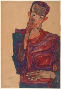 Autoportrait avec la paupière tirée vers le bas, 1910 - Egon Schiele