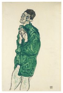 Autoportrait en chemise verte avec les yeux fermés, 1914