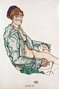 Demi-nu assis avec un bandeau bleu