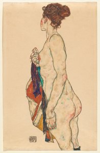 Nu debout avec une robe à motifs