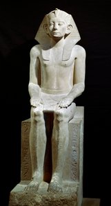 Antiquité égyptienne : statue en calcaire du pharaon Amenemhat III. 12e dynastie. 1910 av. J.-C. De Hawara. Dim. 160 cm Le Caire, Musée égyptien