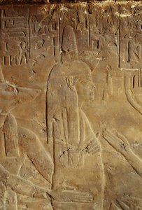 Anubis tenant la momie, relief de la tombe de Maia, nourrice de Toutankhamon, Saqqara, Égypte, Civilisation égyptienne, Nouvel Empire, XVIIIe dynastie, Détail - Egyptian 18th Dynasty