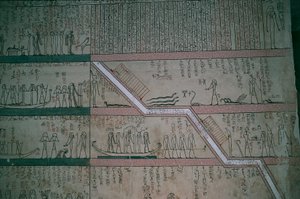 Égypte, Louxor, Vallée des Rois, tombe de Thoutmosis III, fresques de la chambre funéraire