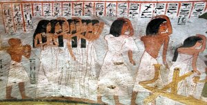 Antiquité égyptienne: procession de pleureuses. Peinture de la tombe de Roy