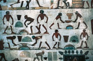 Opérations de fonderie, mur sud de la tombe de Rekhmire, Nouvel Empire (peinture murale)