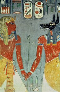Horemheb et Anubis, de la tombe de Horemheb (c.1323-1295 av. J.-C.) Nouvel Empire - Egyptian 18th Dynasty
