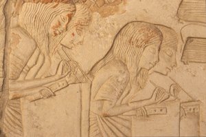 Relief représentant des scribes au travail, de la tombe de Horemheb (vers 1323-1295 av. J.-C.) Nouvel Empire (peinture murale) (détail) - Egyptian 18th Dynasty