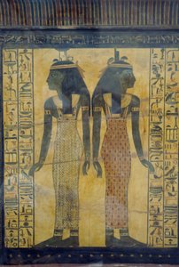 Selket et Neith, détail décoratif du sarcophage de Maiherpri, civilisation égyptienne, Nouvel Empire, XVIIIe dynastie