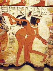 Peinture murale de deux filles dansant, Égypte - Egyptian 18th Dynasty
