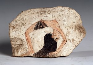 Une femme acrobate danseuse, Ostrakon. Calcaire, vers 1295-1186 av. J.-C.