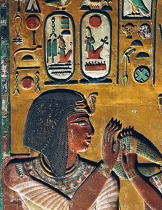 La déesse Hathor offre son collier au pharaon (bas-relief) - Egyptian 19th Dynasty