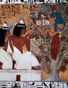 Déesse Isis, apparaissant à Sennedjem et à sa femme dans le sycomore sacré, tombe de Sennedjem, également connue sous le nom de tombe TT1, datant du règne de Ramsès II, Deir el-Médina, Nécropole thébaine, Civilisation égyptienne, Nouvel Empire, XIXe dynast