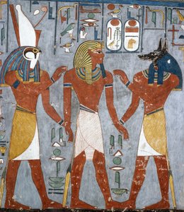Ramsès I entre Horus et Anubis