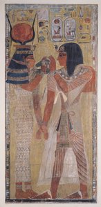 La déesse Hathor plaçant le collier magique sur Seti I (c.1394-1279 av. J.-C.), tiré de la tombe de Seti I dans la Vallée des Rois, Nouvel Empire