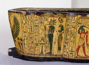 Détail de la base extérieure du cercueil de la momie de Nesyamun, peut-être trouvée à Deir El-Bahri, Nouvel Empire, c.1100 av. J.-C. (bois peint)