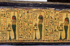 Détail de la base extérieure du cercueil de la momie de Nesyamun, probablement trouvé à Deir el-Bahari, Nouvel Empire, vers 1100 av. J.-C. (bois peint) - Egyptian 20th Dynasty