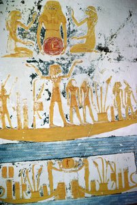 Rê dans le bateau de nuit, de la tombe de Ramsès VI, Nouvel Empire (vers 1145-1137 avant J.-C.)