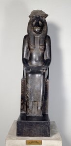 Antiquité égyptienne : la déesse lionne Sekhmet avec la cartouche du roi Sheshonq I. Statue en granit noir. 950-929 av. J.-C. Turin, musée égyptien