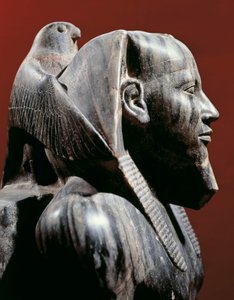 Civilisation égyptienne, Ancien Empire, Dynastie IV. Statue en diorite du pharaon Khafre (Chephren). De Gizeh