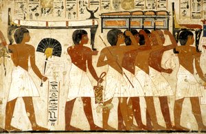 Égypte ancienne, Peinture, Procession funéraire, Tombe de Ramose, Hommes portant des trésors, Thèbes, Vallée des Nobles