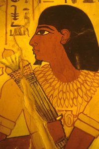 Égypte ancienne, tombeau de Sennoufer, peinture murale, fresque, Sennoufer recevant des boutons de lotus, maire de Thèbes, surveillant sous Amenophis II