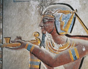 Égypte, Thèbes antique, Vallée des Rois, Relief peint du pharaon à la tombe de Ramsès VI